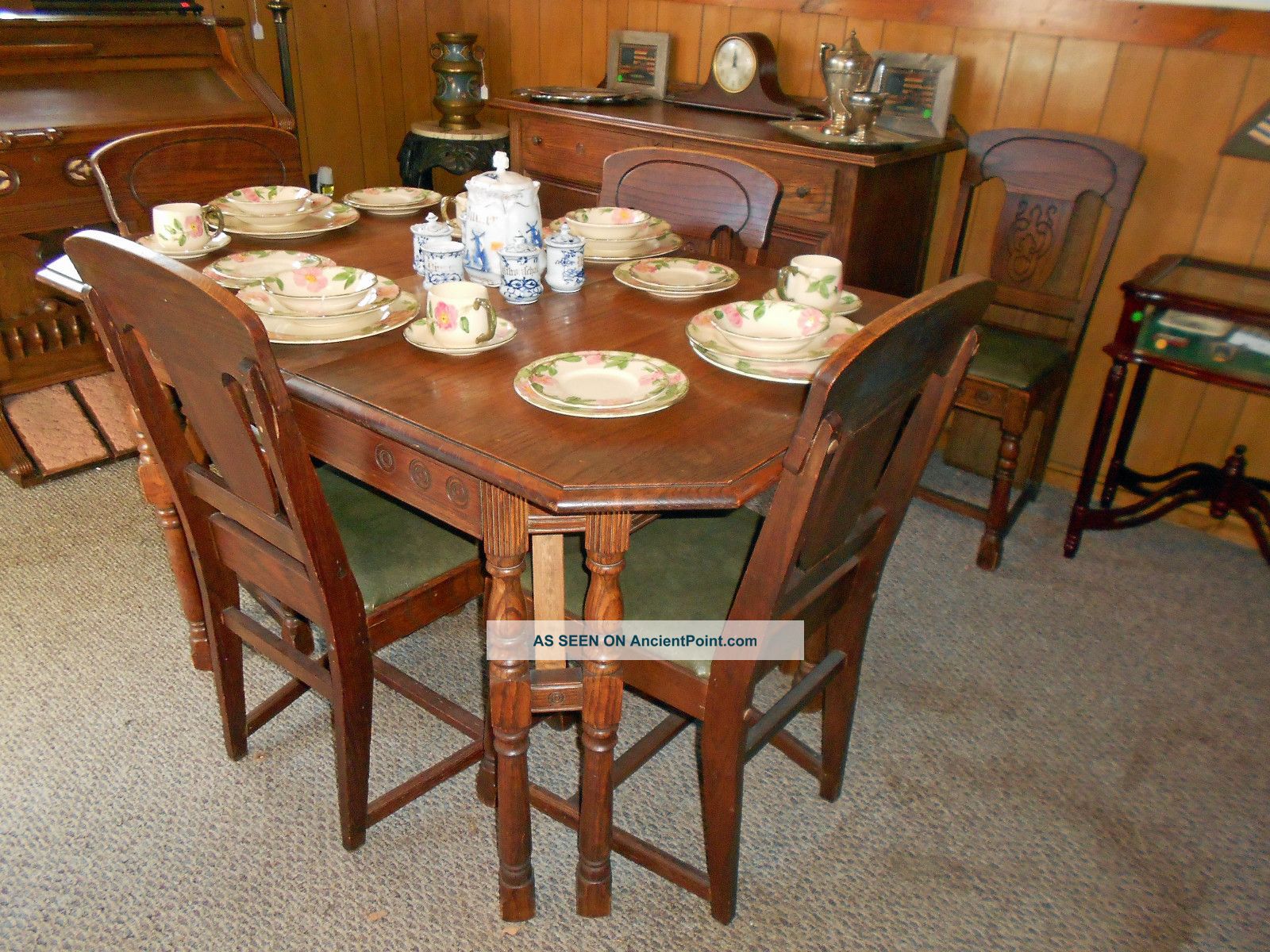 Ca.  1936 Antique Oak Sideboard,  Dining Table W/ 2 - Leaves And 6 Chairs 1900-1950 photo