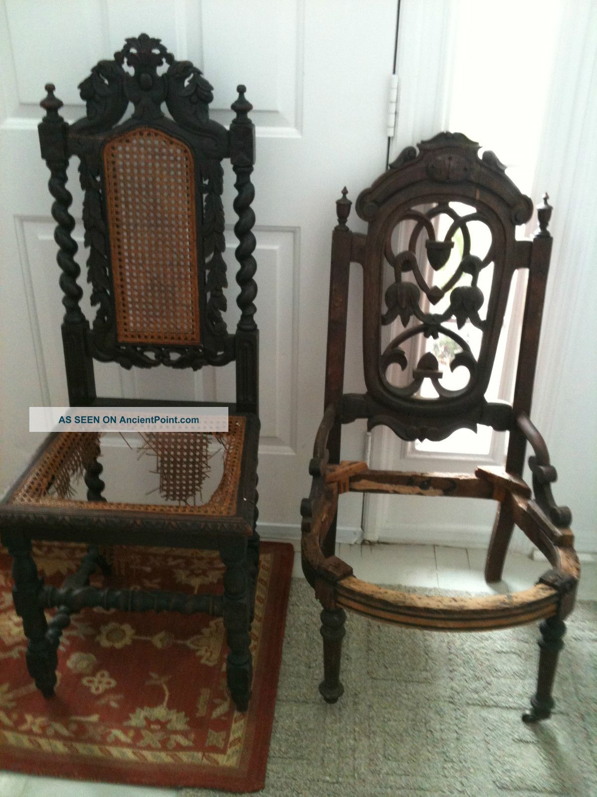 (2) Antique Carved Chair Frames For Restoration Project 1900-1950 photo