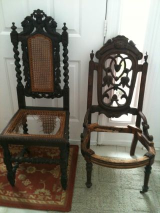 (2) Antique Carved Chair Frames For Restoration Project photo