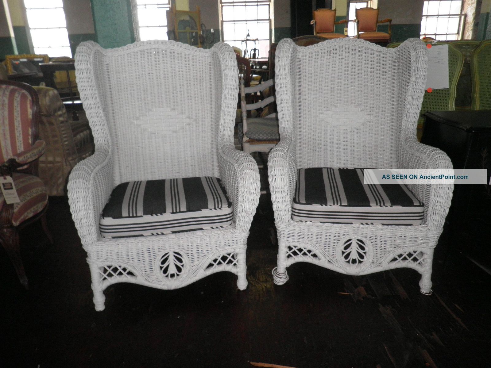 312a Pair Of Oversized Wicker Chairs,  Arm Chairs,  White Wicker Chairs, 1900-1950 photo