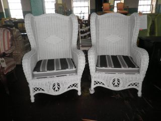 312a Pair Of Oversized Wicker Chairs,  Arm Chairs,  White Wicker Chairs, photo