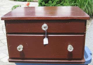 Antique 2 Drawer Table Top Wood Cabinet photo