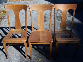 3 Early Century Quartersawn Oak T - Back Chairs With Claw Feet photo