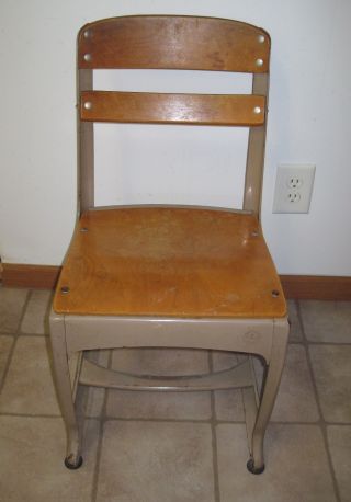 Vintage Wood/metal Children ' S Elementary School Chair Shabby American Seating photo