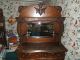 Sideboard Buffet Tiger Oak With Beveled Mirror Applied Carvings Cup Hooks Pulls 1900-1950 photo 1