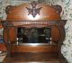 Sideboard Buffet Tiger Oak With Beveled Mirror Applied Carvings Cup Hooks Pulls 1900-1950 photo 2