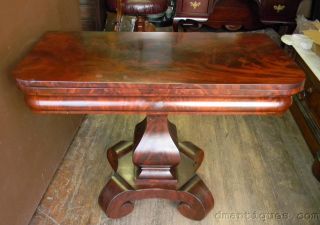 Antique Walnut Empire Card Game Flip - Top Console Table C1860s Exotic Wood Grain photo