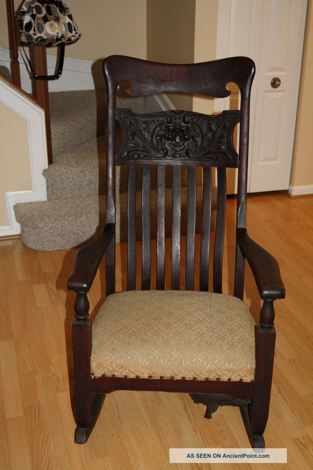 Antique Rocking Chair With Carved Face Antique Furniture Antique Northwind Large Oak Rocking Chair With Carved Face Rocker Early 1900 ' S - Antique - Antique Rocking Chair With Carved Face Antique Furniture