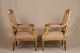 Fine Pair French Louis Xvi Carved Gilt Antique Upholstered Fauteuil Arm Chairs 1800-1899 photo 2