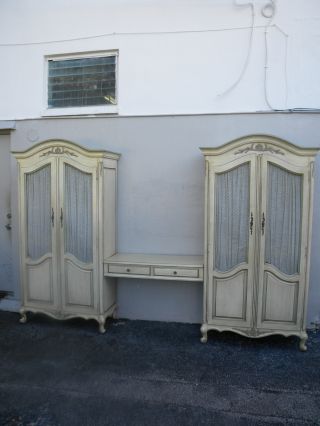 Pair Of Tall French Painted Armoires With A Desk By White 2685 photo