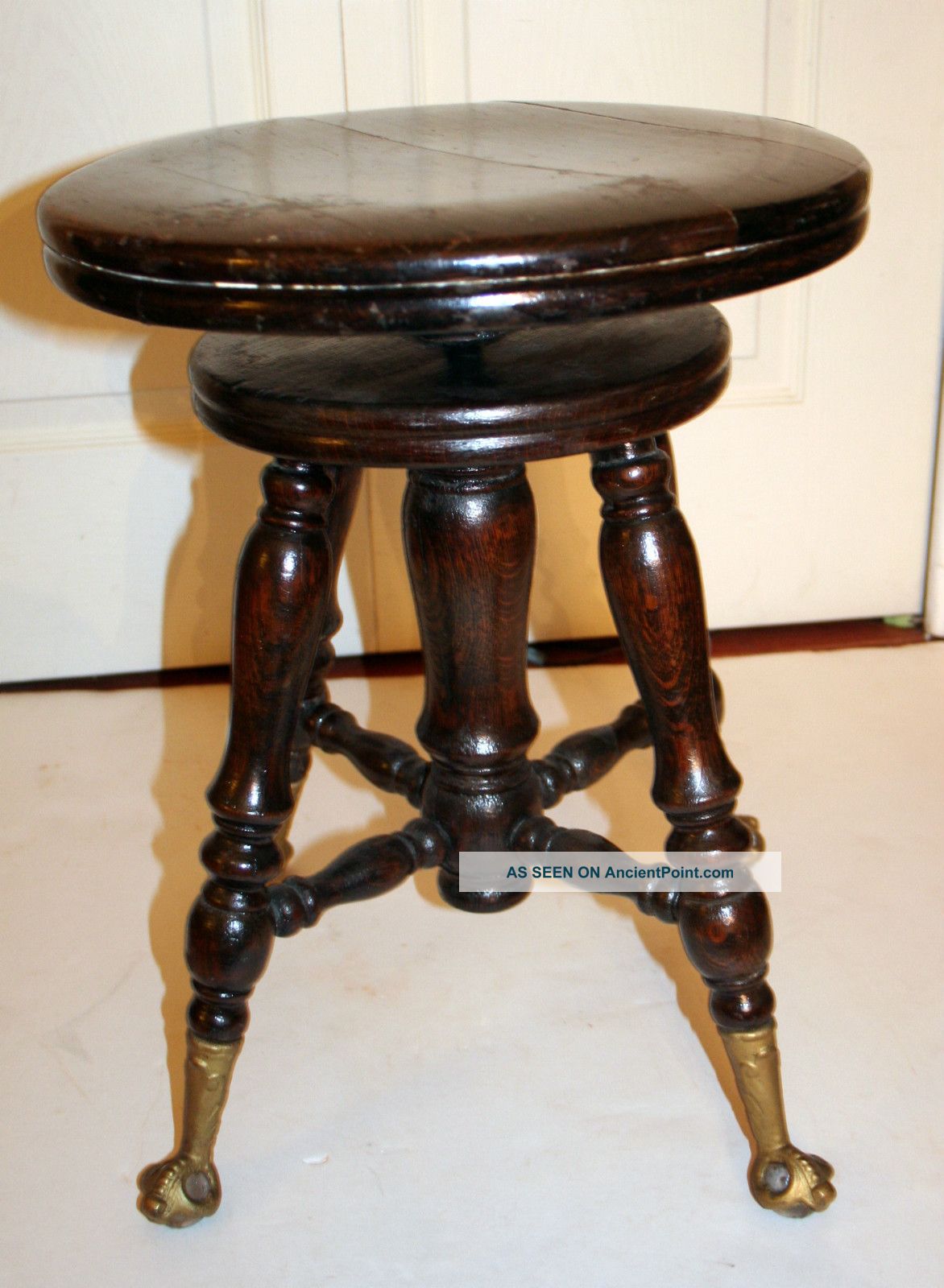 Antique Vintage Organ Piano Stool Claw Foot Glass Balls 1800-1899 photo