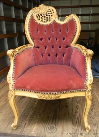 Antique French Louis Xv Carved Floral Gilt Painted Arm Chair Shabby Chic photo