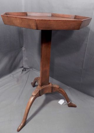 Vintage Baker Country Queen Anne Gallery Top End Table Burl Tripod Stand Octagon photo