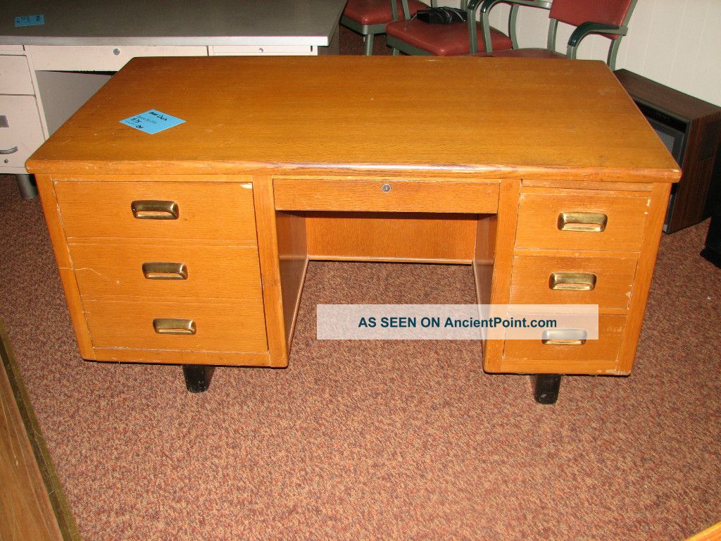 Antique Teacher ' S Oak Desk 1900-1950 photo