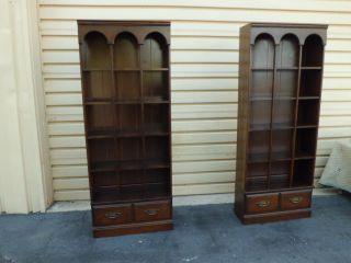 50917 Pair Ethan Allen ?? Oak Bookcase S Cabinet S With A Drawer photo