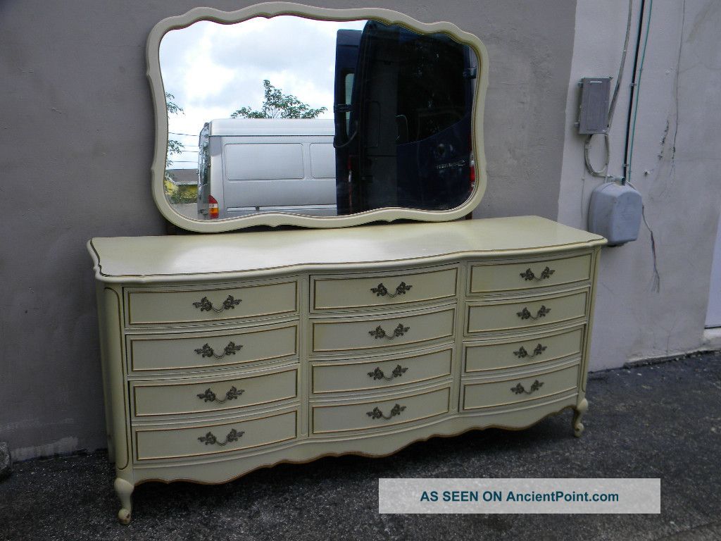 French Painted Triple Dresser With Mirror By Dixie 1484 Post-1950 photo