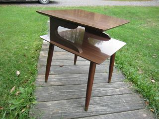 Danish Modern End Table Retro Furniture Wood Wooden W/ Formica Top photo