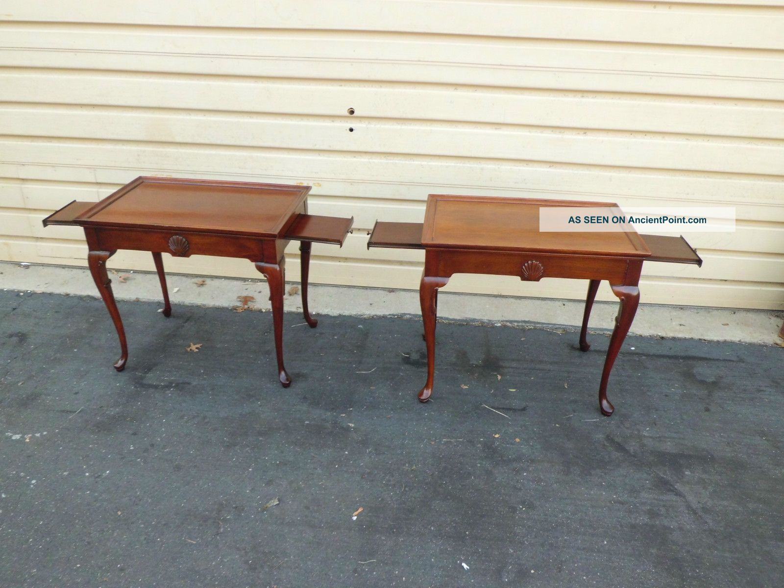 51053 Pair Hickory Chair Tea Table Stand W/ Pull Out Table Post-1950 photo
