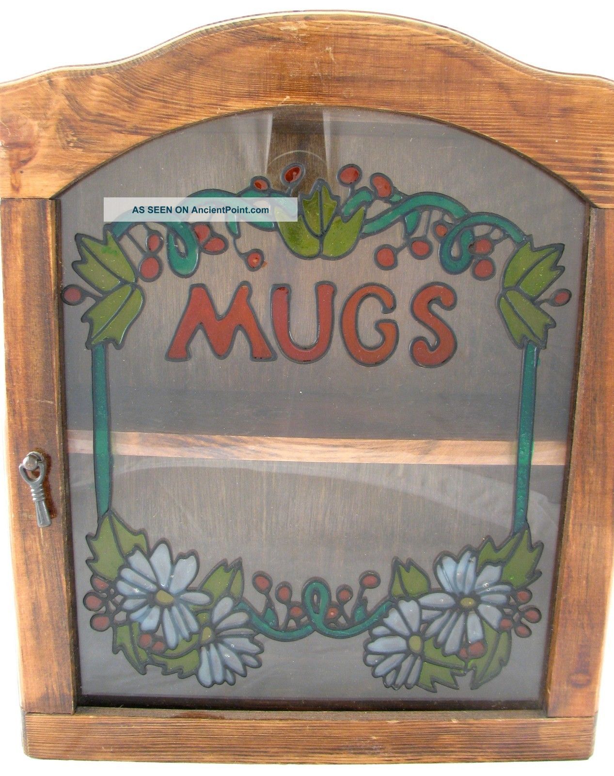 Stained Glass English Coffee Cup Mug Cabinet Vintage Wood Post-1950 photo