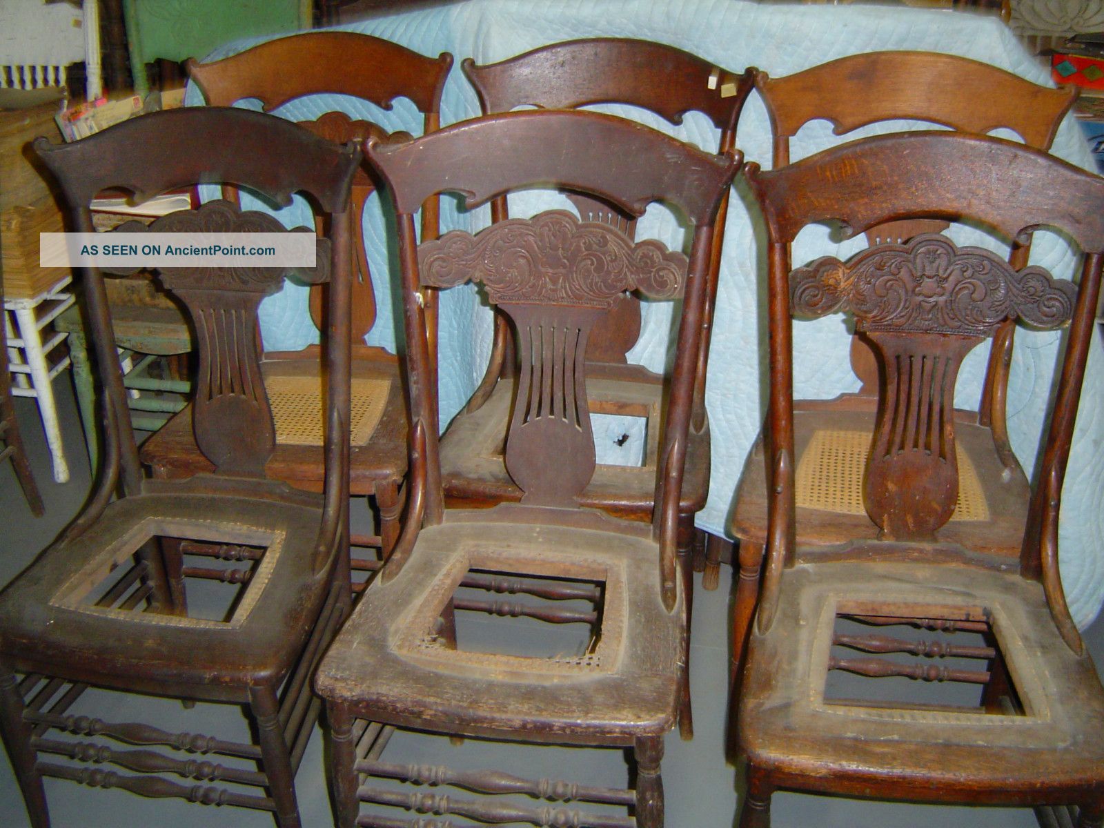 6 Matching Oak Pressed Back Chairs Early 1900 S Northwind Face