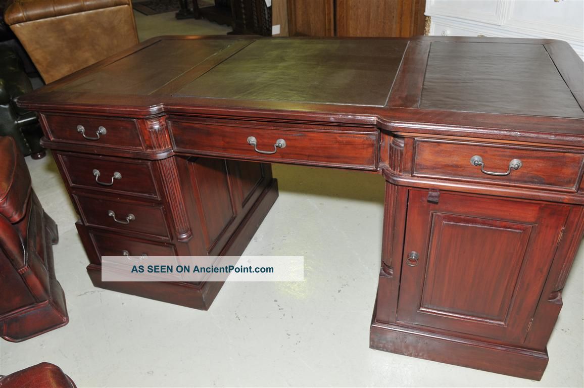 Mahogany Partners Desk Solid Mahogany Leather Top Post-1950 photo