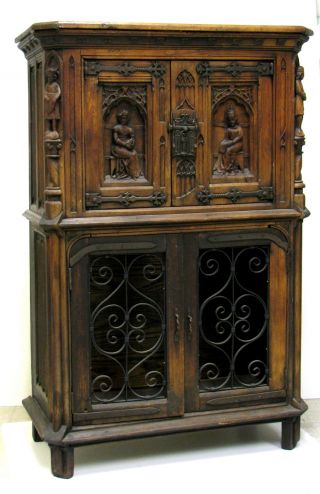 Very Old (200 To 300 Years) Hand Made - Hand Carved European Wall Cabinet - Gc photo