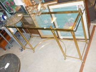 Vintage 1960s 60s Solid Brass & Glass Hollywood Regency Table Gallery La Barge photo