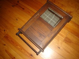 Antique Oak Medicine Cabinet Beveled Mirror Towel Rack Primitive photo