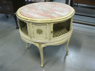French Louis Xv Salmon Marble Round Lamp Parlor Table 2 Door Cabinet Gold Gilt photo