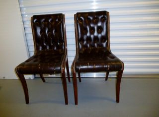 2 - Leather Studded,  Antique Chairs,  French Art Deco Period photo