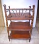 Antique Wood Three Tier With Bamboo Ball And Stick Shelf / Bookcase 1900-1950 photo 2