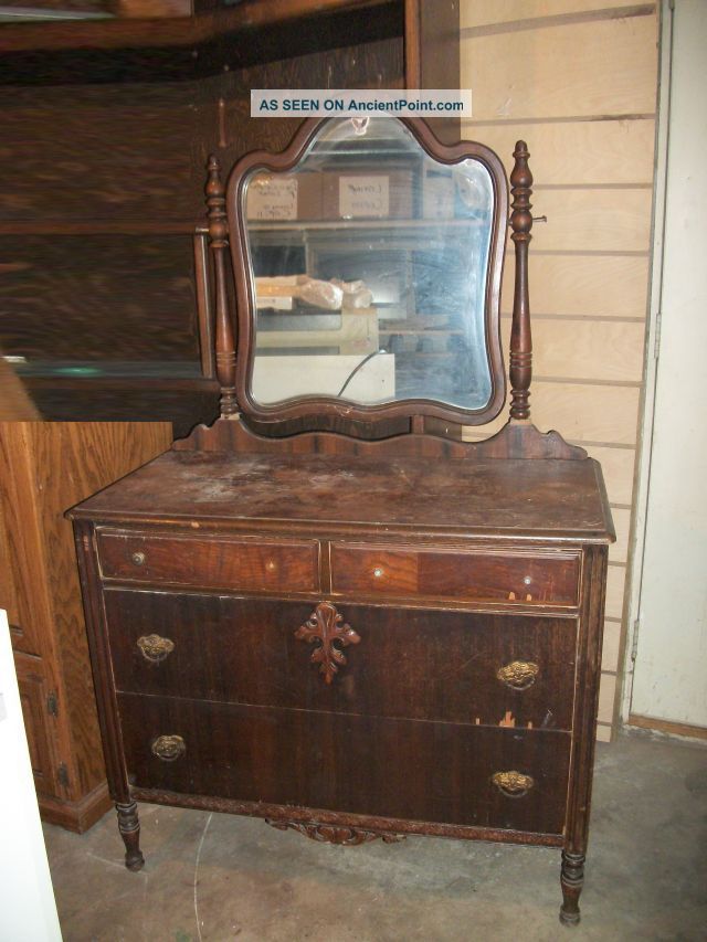 Antique Four Drawer Chest Dresser W/swiveling Mirror Unknown photo