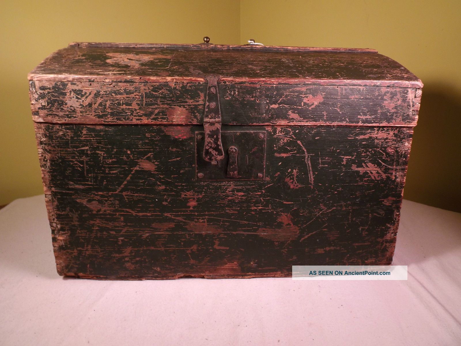 Antique Victorian Wooden Trunk C1864 In Green Paint Great Northern Railroad Uk 1800-1899 photo