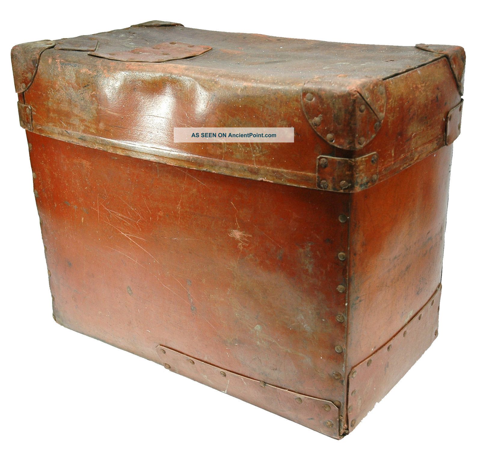 Antique Trunk Box Chest C.  1910 Telescoping Pressed Fiber & Leather 20x11x16 1800-1899 photo