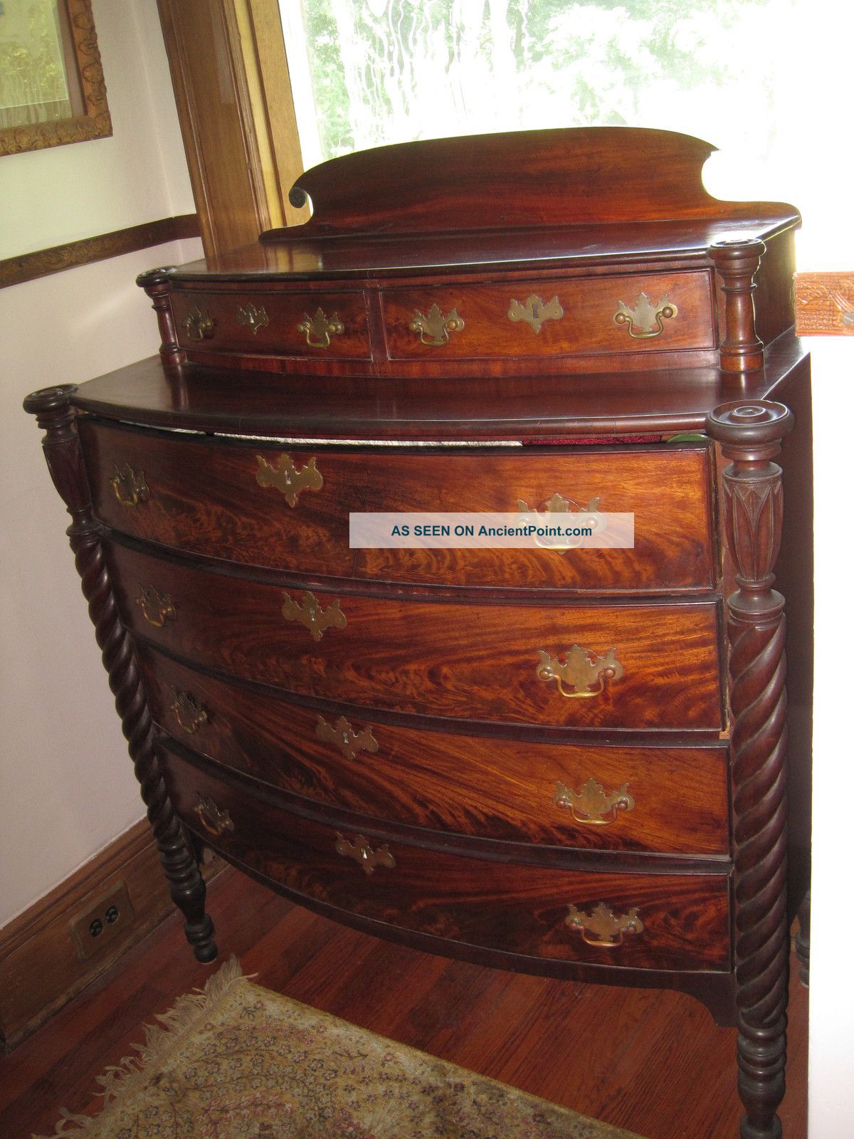 Antique Mahogany Hand Carved Step Back Chest Of Drawers New England 1800-1899 photo