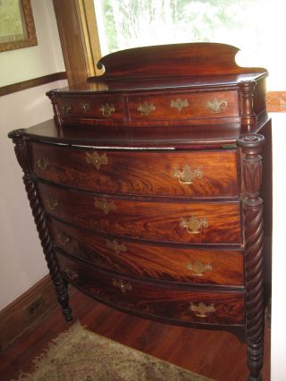 Antique Mahogany Hand Carved Step Back Chest Of Drawers New England photo