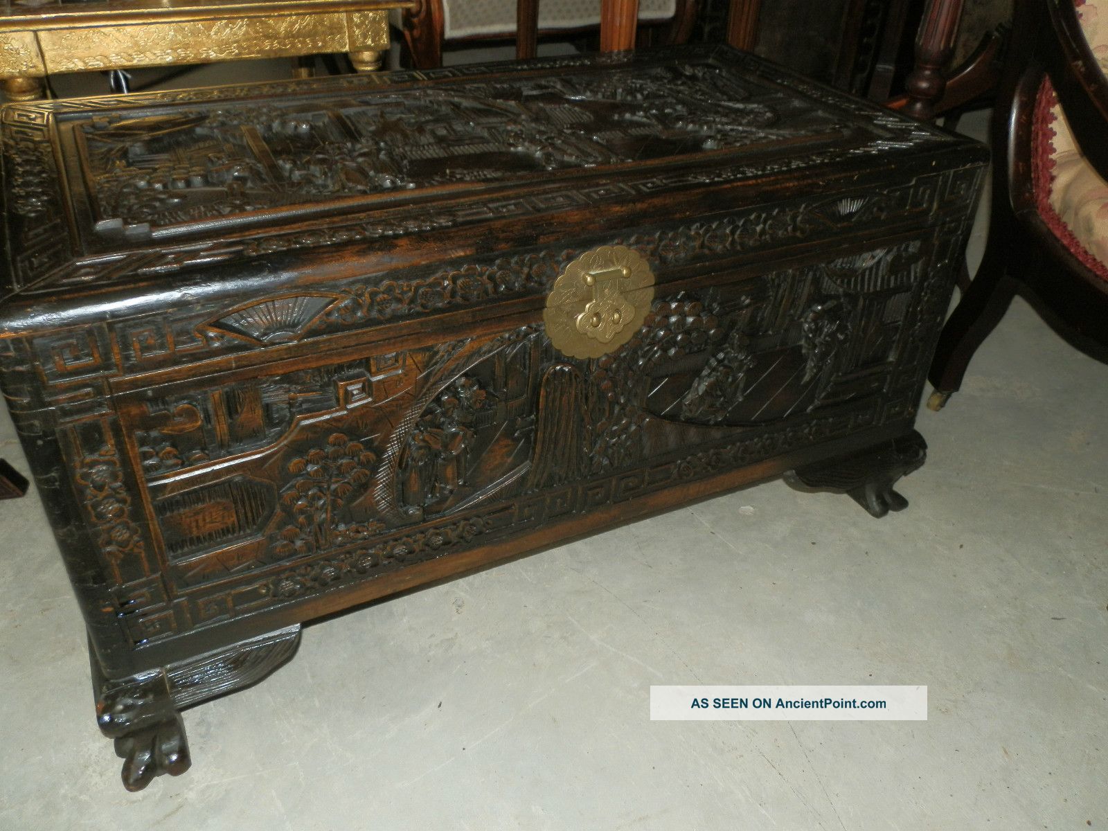 Large Early 20th Century Hand Carved Camphor Chest 1900-1950 photo