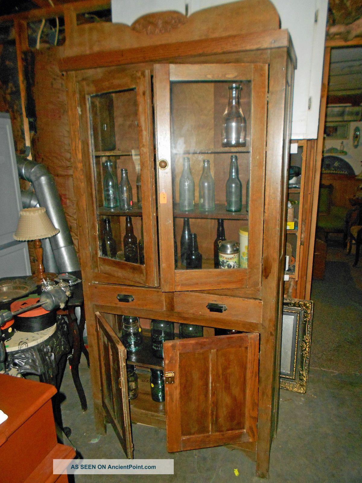 Antique/primitive 4 - Door One - Piece Wooden Cupboard Primitives photo