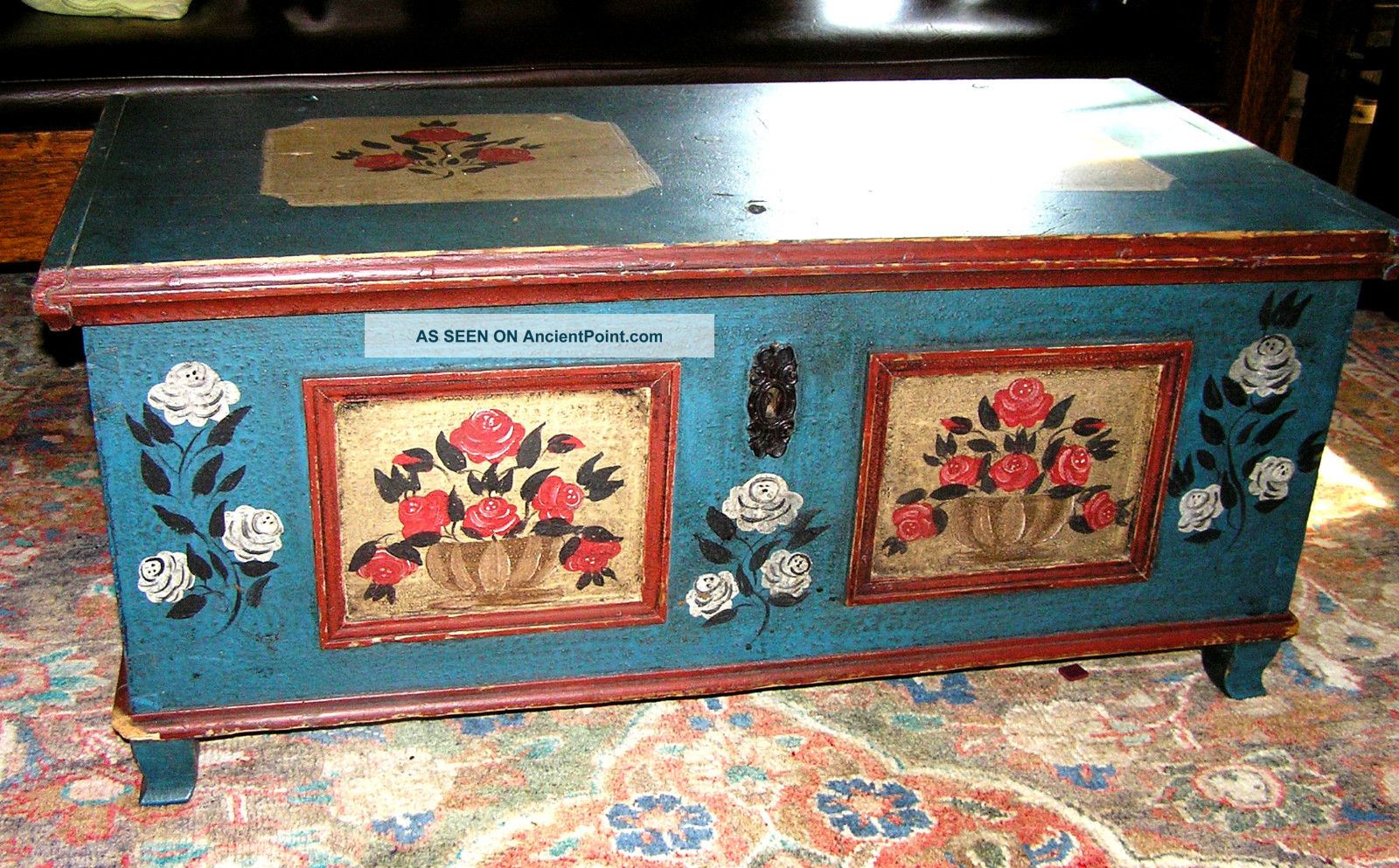 19th Century Antique Paint Decorated Pine Dower Chest Dove Tail Construction 1800-1899 photo