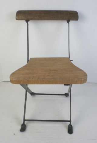 Vintage Child Oak Steel Folding Chair 15” Doll Bears Display photo
