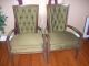 Set Of 2 Vintage / Antique Green Tufted Back Fabric And Wood Side Chairs 1900-1950 photo 1