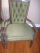 Set Of 2 Vintage / Antique Green Tufted Back Fabric And Wood Side Chairs 1900-1950 photo 3