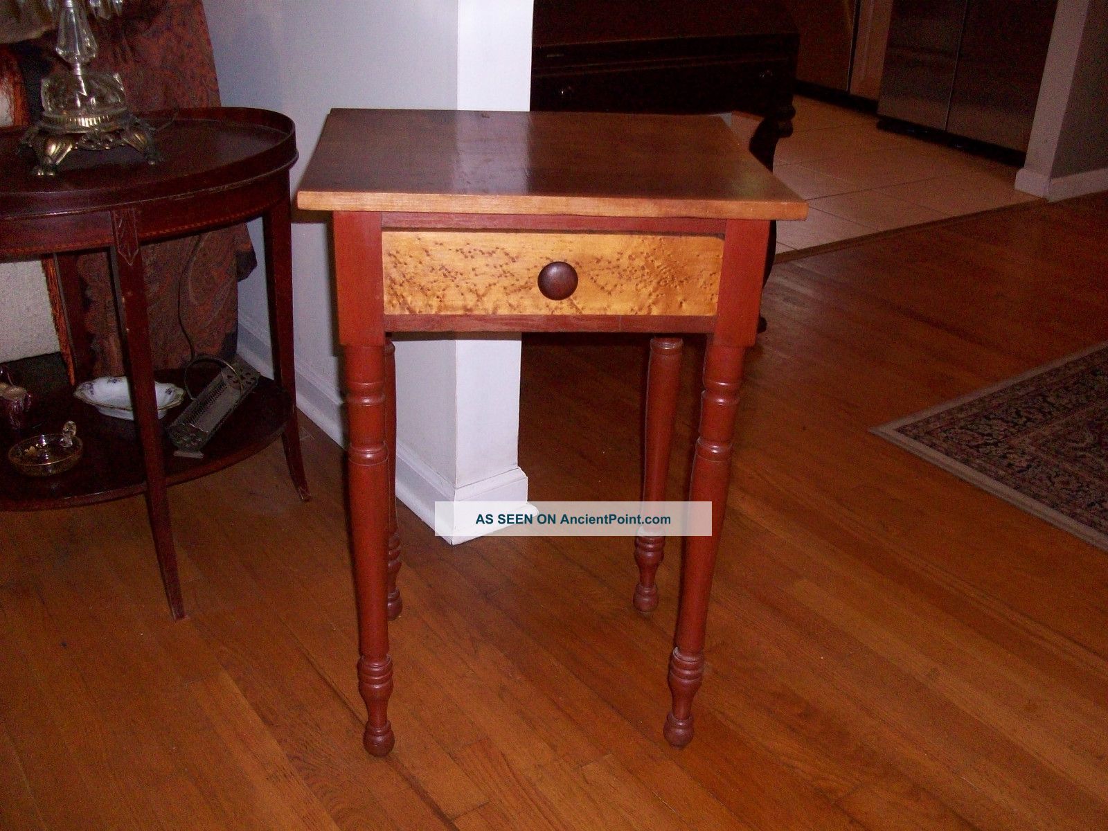 Antique New England Cherry & Curly Maple Drawer Table Circa 1830 1800-1899 photo