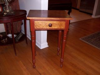 Antique New England Cherry & Curly Maple Drawer Table Circa 1830 photo