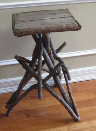 Antique 1800s Primitive Carved Tree Limb Pedistal Table photo