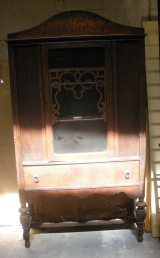 Antique Victorian Wood Cupboard Hutch Cabinet With Skeleton Key photo