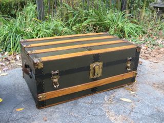 Antique Steamer Trunk Or Stage Coach Chest Make A Great Coffee Table photo