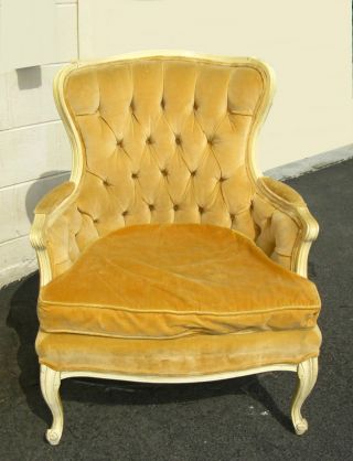 Vintage French Provincial Curved Wingback Arm Chair Pumkin Orange Tufted Velvet photo