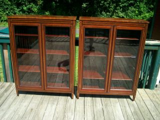 Matching Federal Style C - 1915 Inlaid Mahogany Bookcases photo