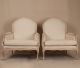 Pair Of Louis Xv Antique Style French White Painted Arm Chair Bergere Fauteuil Post-1950 photo 1